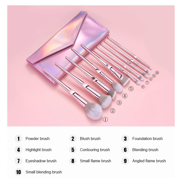 10PCS Electroplate Pink Makeup Brushes Private Label Premium Synthetic Hair Cosmetic Brush Set