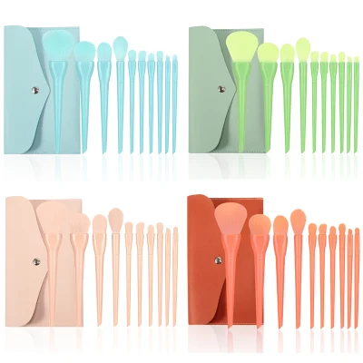Nuovo design Girly Brush Rosa Arancione Verde 10 pezzi Set di pennelli per trucco blu